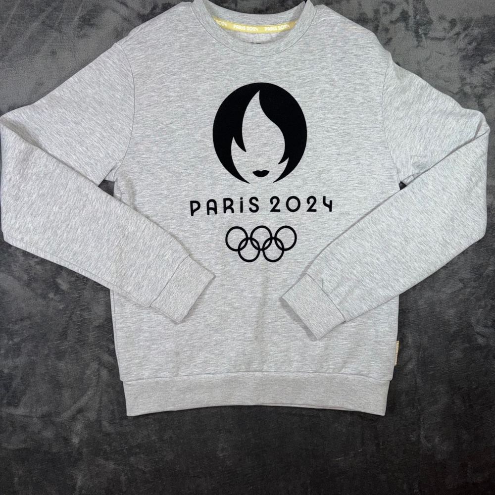 Mens Medium Paris 2024 Olympics Sweatshirt Gray Excellent Official Logo Pullover